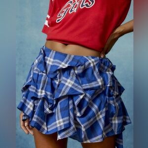 BDG | Urban Outfitters Women's Blue/White Anna Printed Ruched Mini Skirt